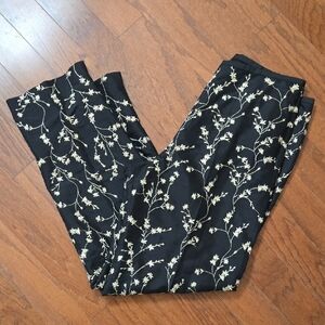 Karen Kane Black and Cream Floral Silk Pants